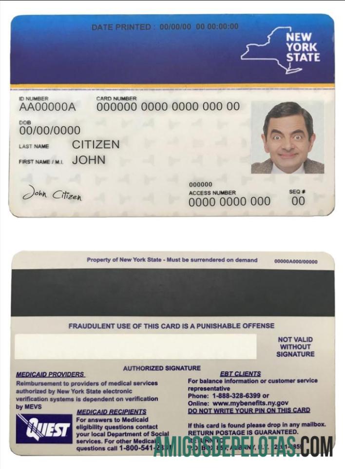 Cartão Médico dos EUA em Nova York exemplo